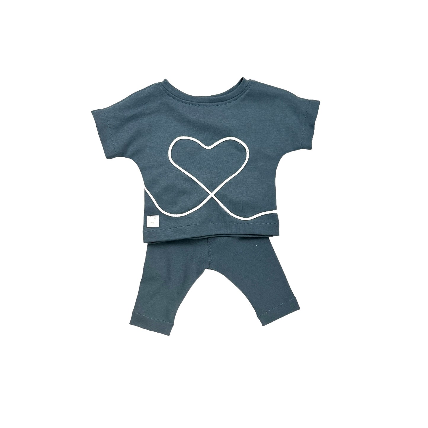 Shirt Rib 1 x 1 mit Kordelapplikation "Herz" taubenblau