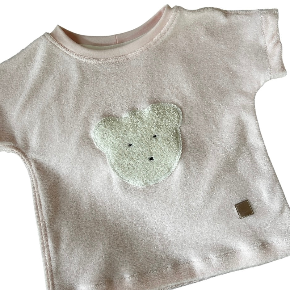 Shirt Strickfrottee zartrosa Applikation Bär
