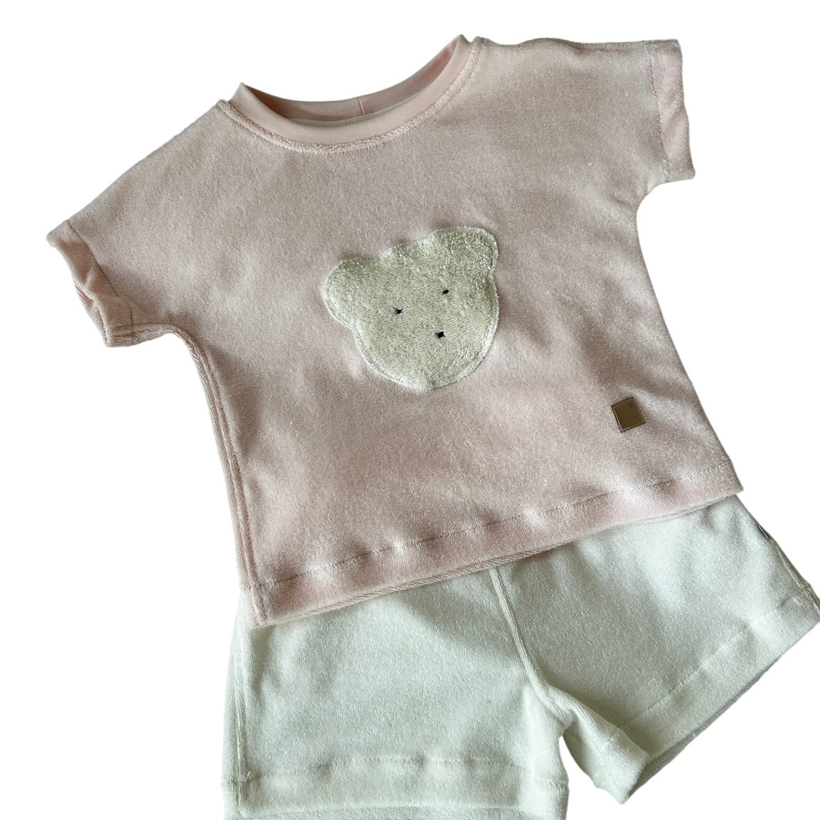 Shirt Strickfrottee zartrosa Applikation Bär
