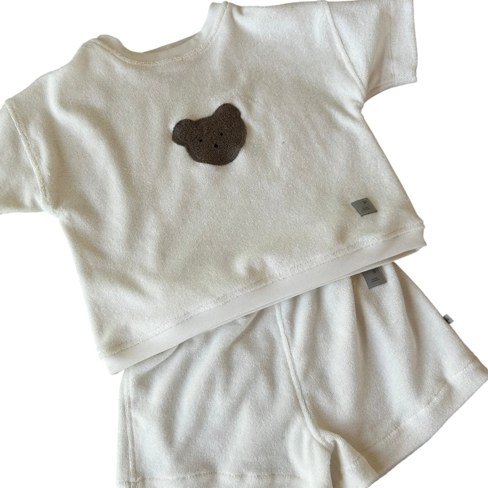 Shirt Strickfrottee oversized wollweiss Applikation Bär
