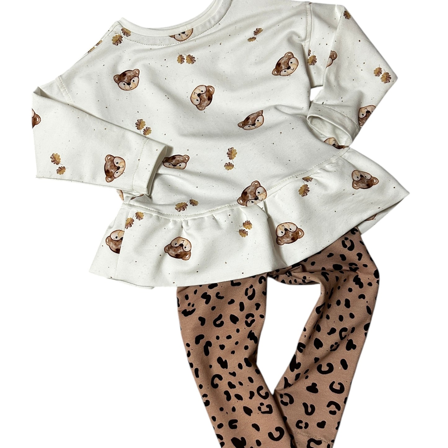 Rueschen-Shirt French Terry Motiv Bärchen