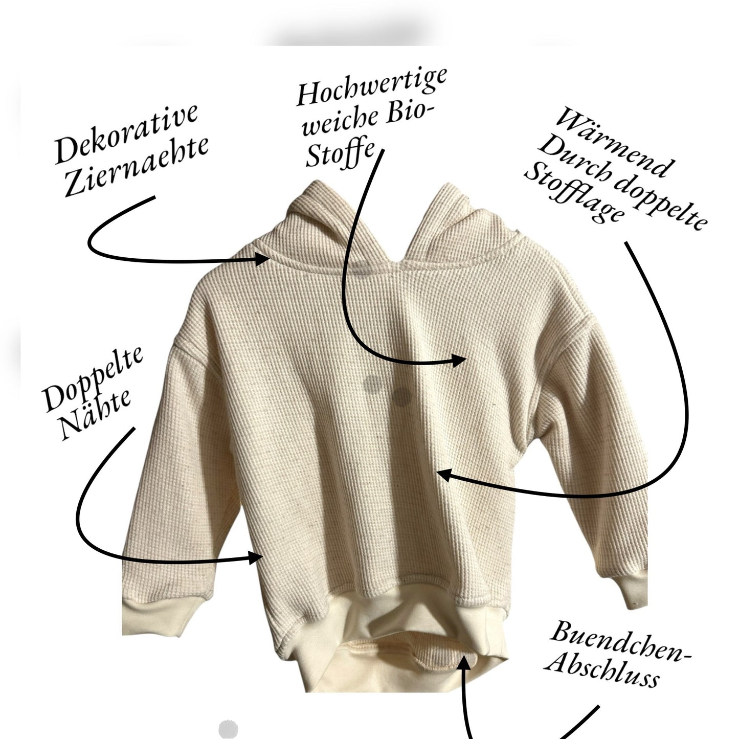 Pullover Baumwolle-Leinen hellbeige mit Kapuze