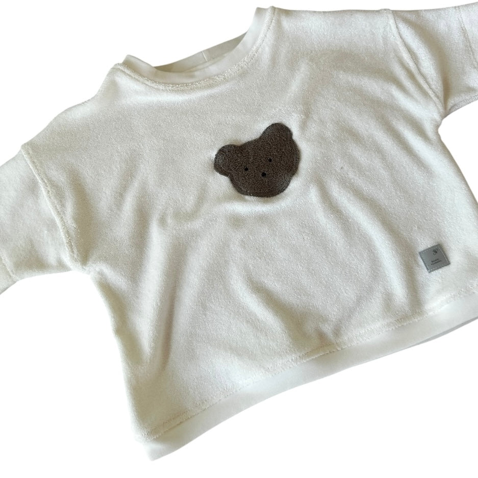 Shirt Strickfrottee oversized wollweiss Applikation Bär