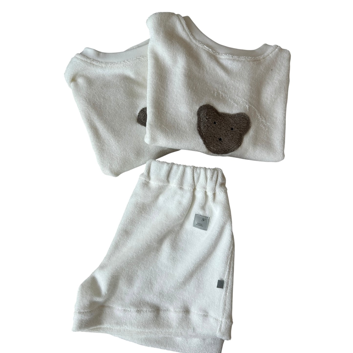 Shirt Strickfrottee oversized wollweiss Applikation Bär