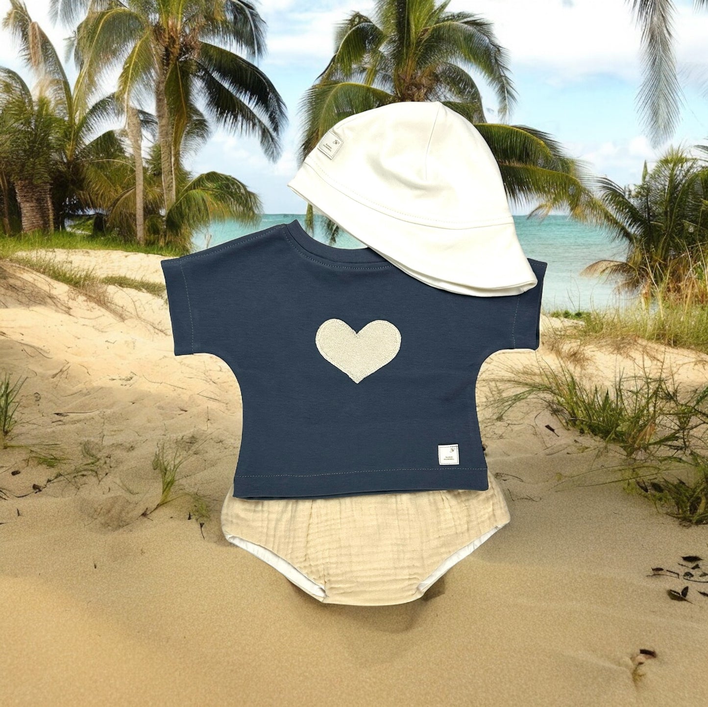Shirt Jersey blau-grau Applikation Herz