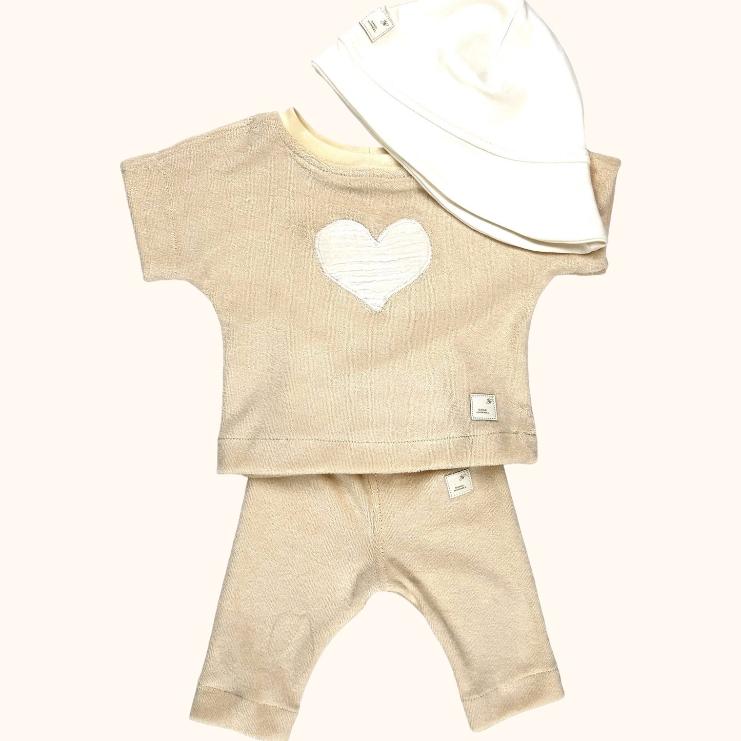 Shirt Strickfrottee beige Applikation Herz
