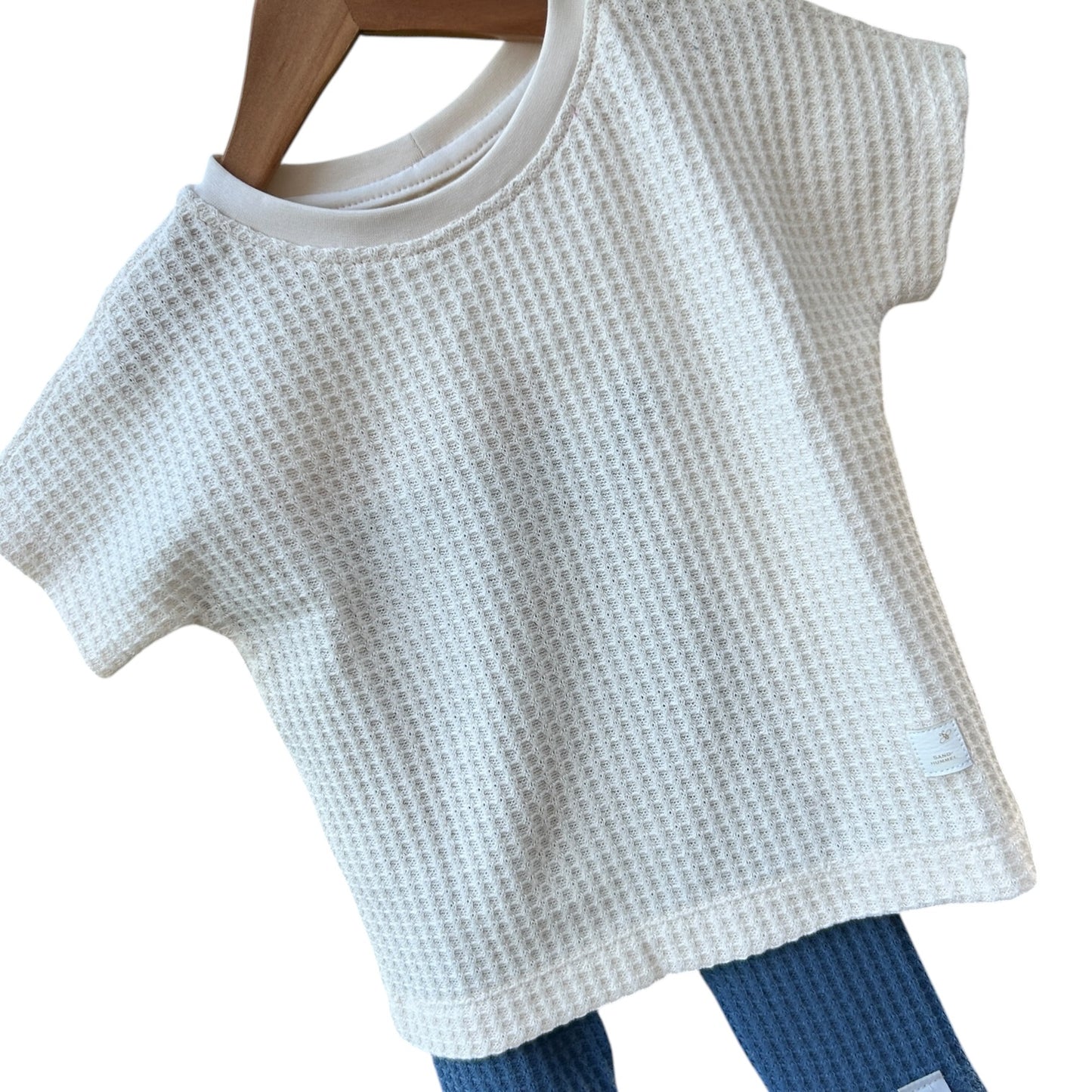 Shirt Waffelstrick kurzärmelig beige mit Herz