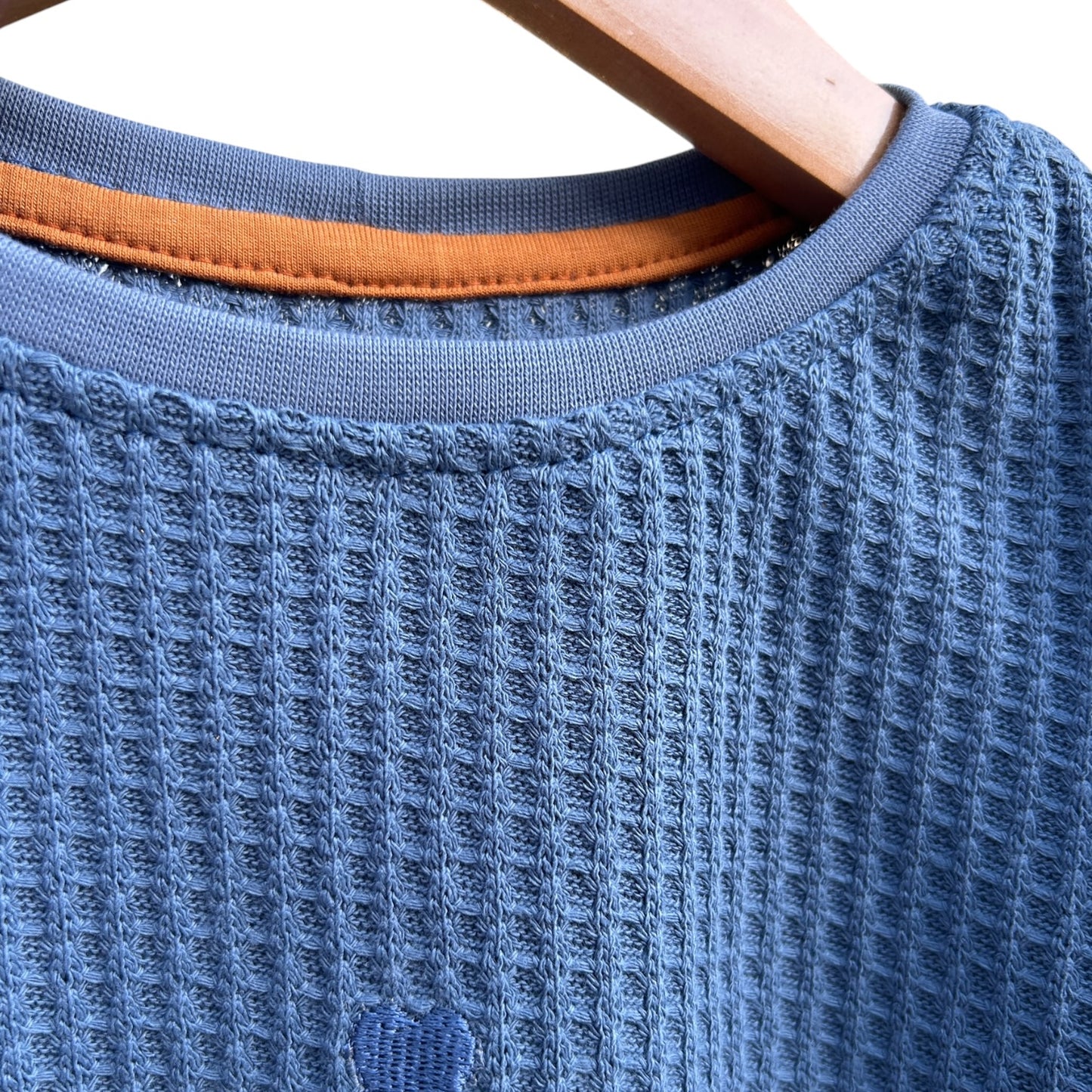 Shirt Waffelstrick kurzärmelig jeansblau mit Herz