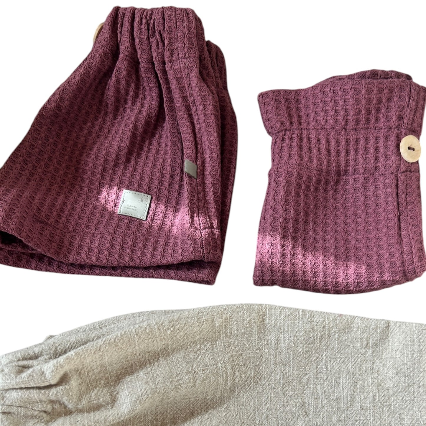 Leggins Waffelstrick Brombeer mit Paperbag Gummibund
