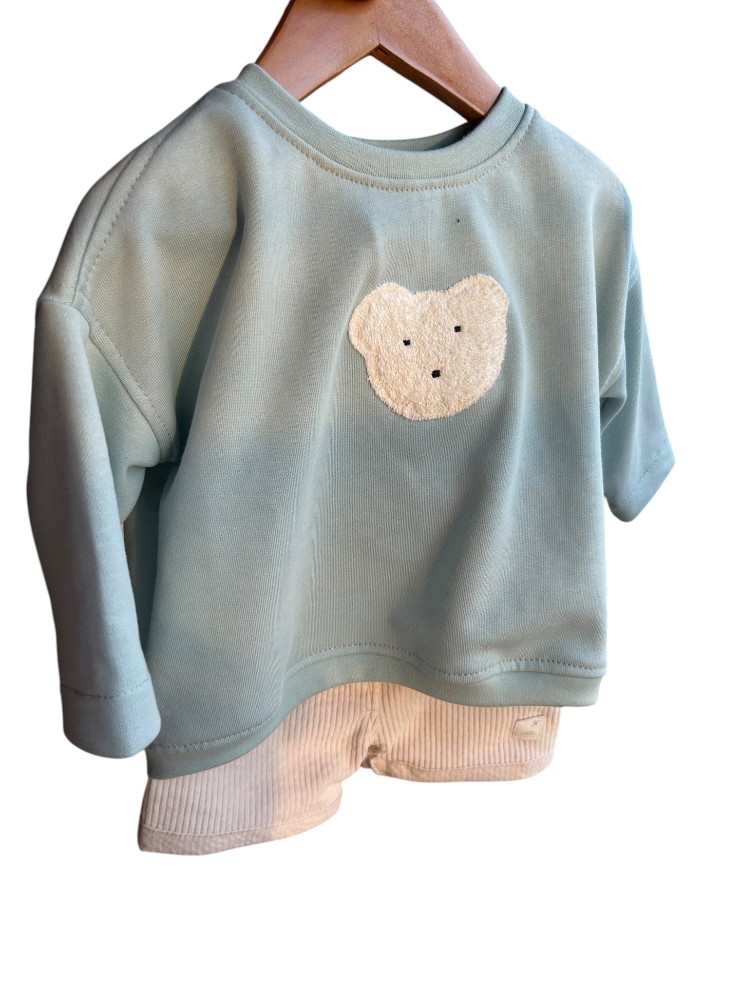 Sweat Shirt Applikation Bär oversized salbei