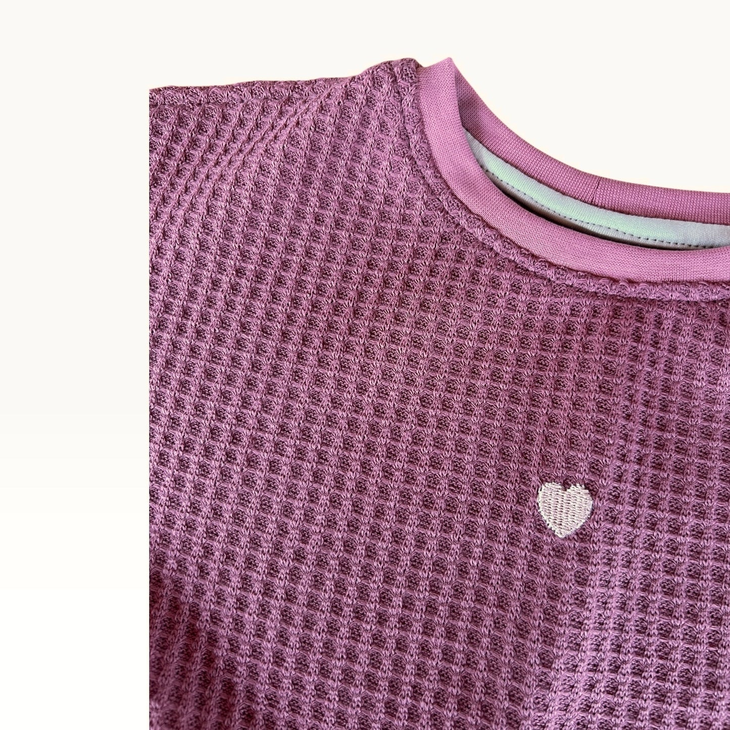 Shirt Waffelstrick kurzärmelig brombeer mit Herz