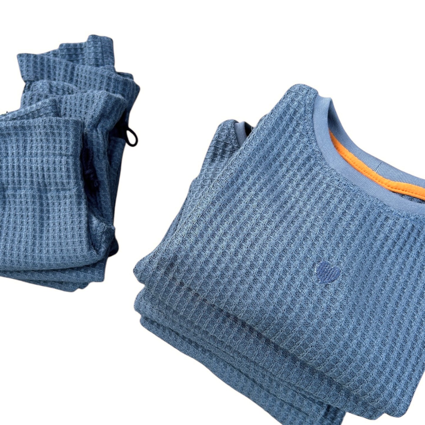Pullover langaermlig Waffelstrick mit gesticktem Herzchen jeansblau oversized