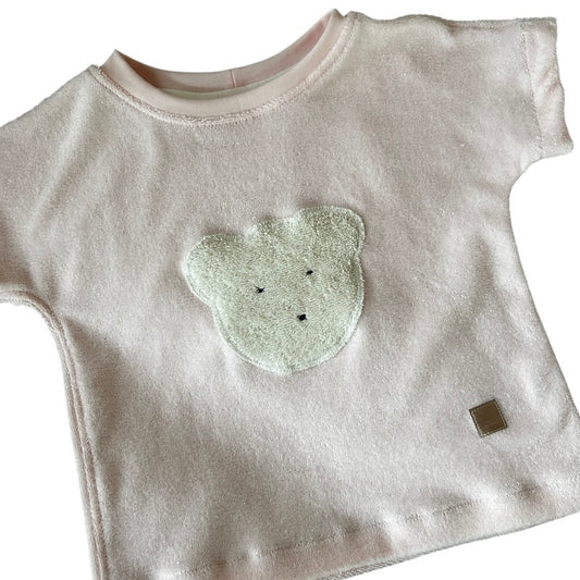 Shirt Strickfrottee zartrosa Applikation Bär