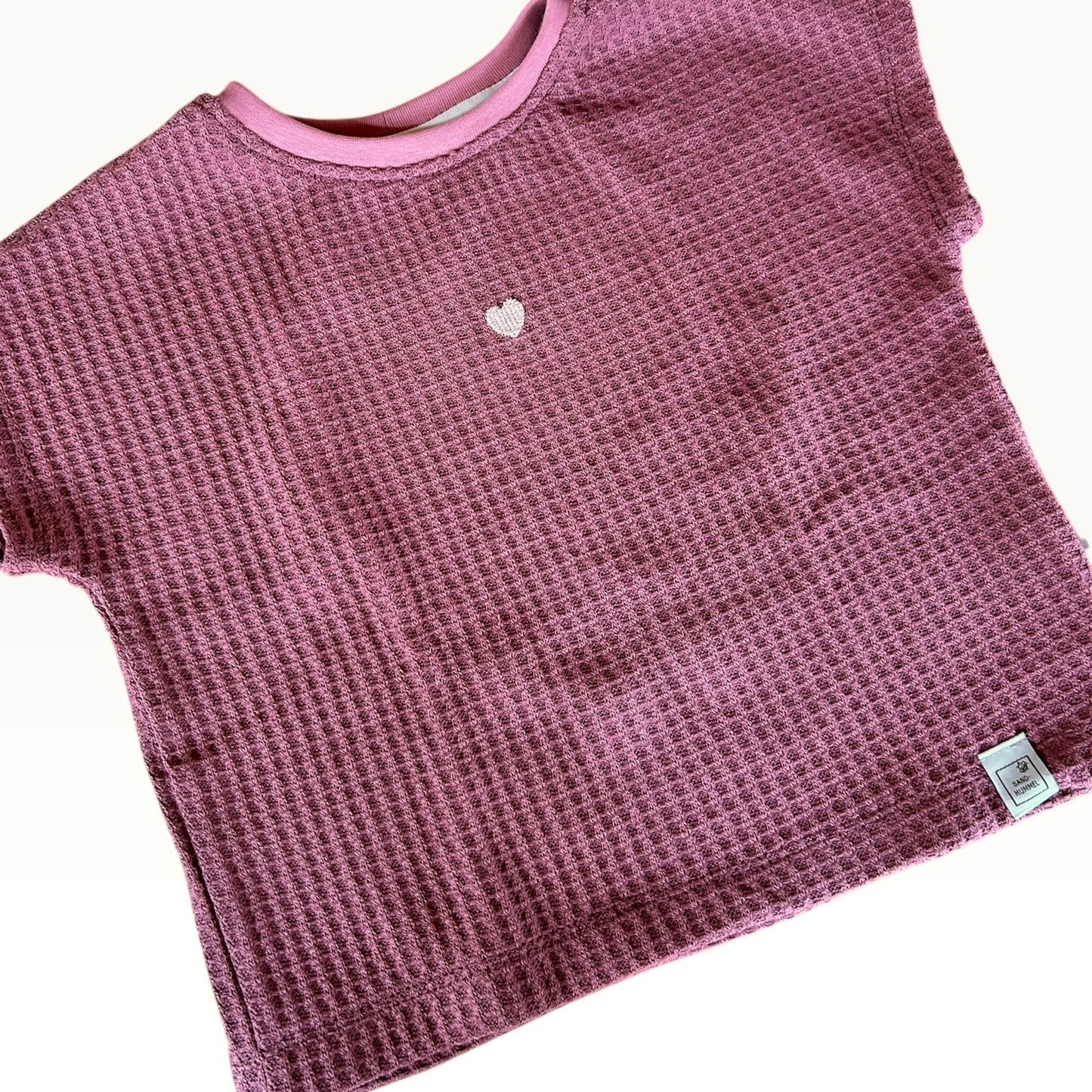 Shirt Waffelstrick kurzärmelig brombeer mit Herz
