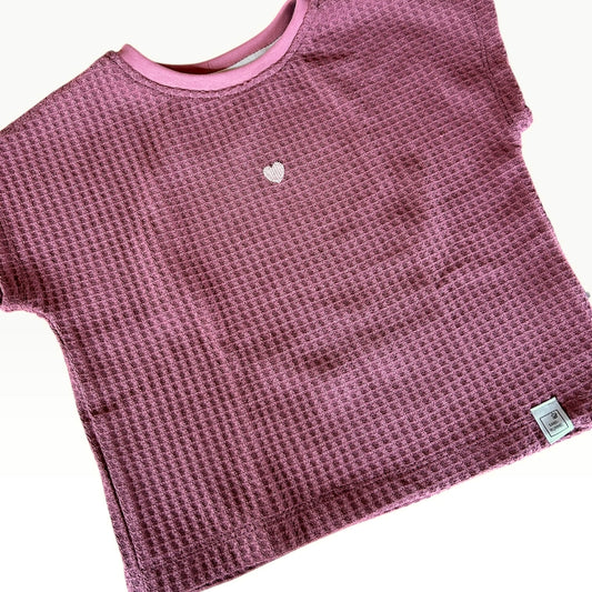 Shirt Waffelstrick kurzärmelig brombeer mit Herz