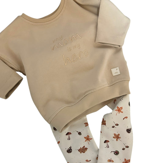 Leggins French Terry Dekor Herbstblaetter Rib-Bündchen