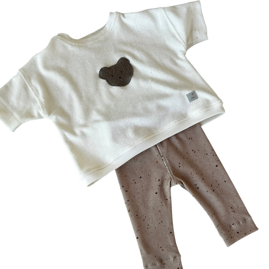 Shirt Strickfrottee oversized wollweiss  Applikation Bär