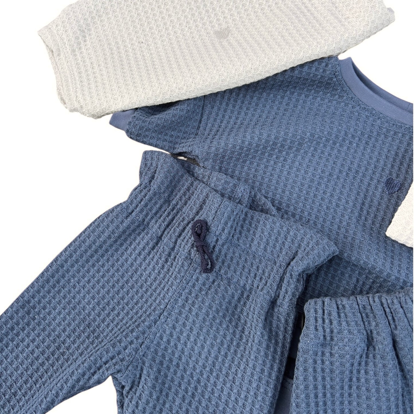 Leggins Waffelstrick jeansblau  mit Paperbag Gummibund