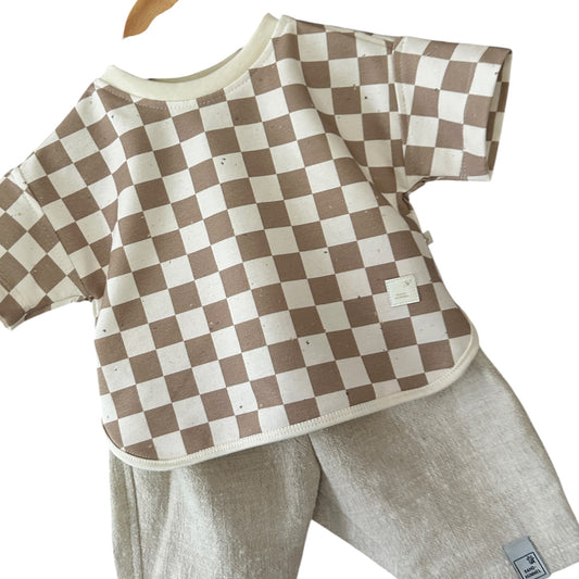 Shirt French Terry  oversized Karo beige