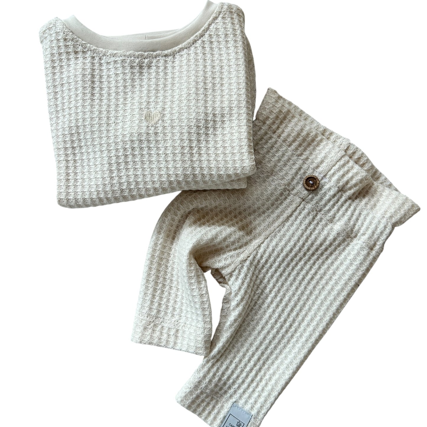 Leggins Waffelstrick beige  mit Paperbag Gummibund