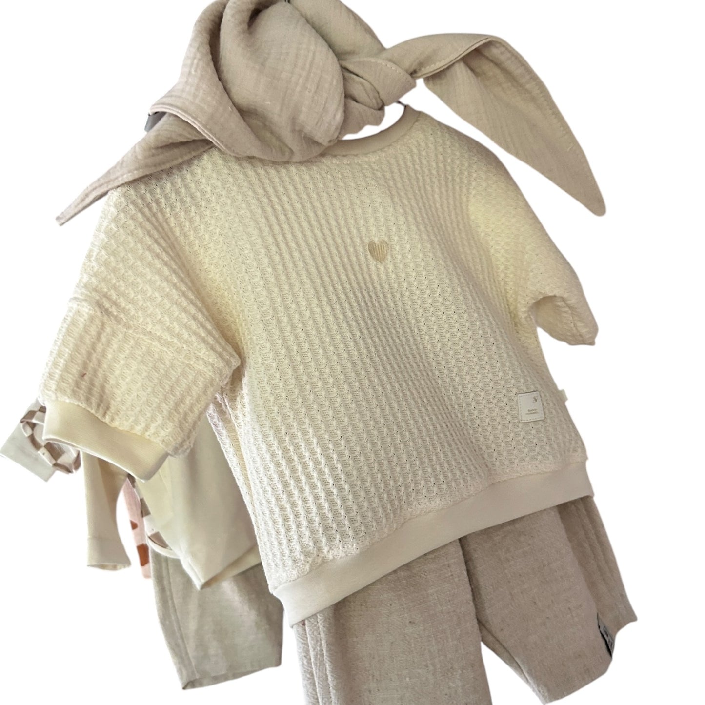 Pullover langaermlig Waffelstrick mit gesticktem Herzchen oversized