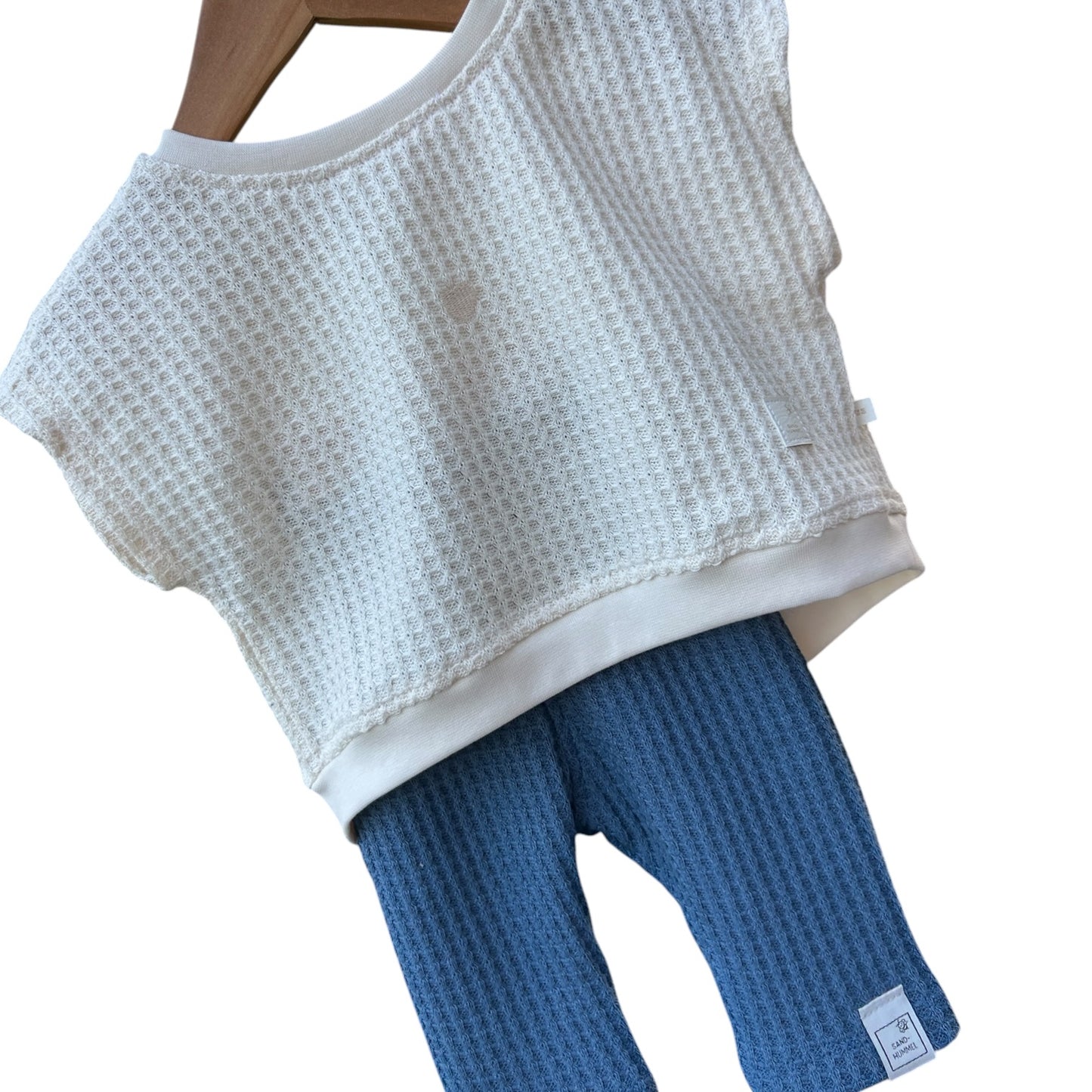 Leggins Waffelstrick jeansblau  mit Paperbag Gummibund