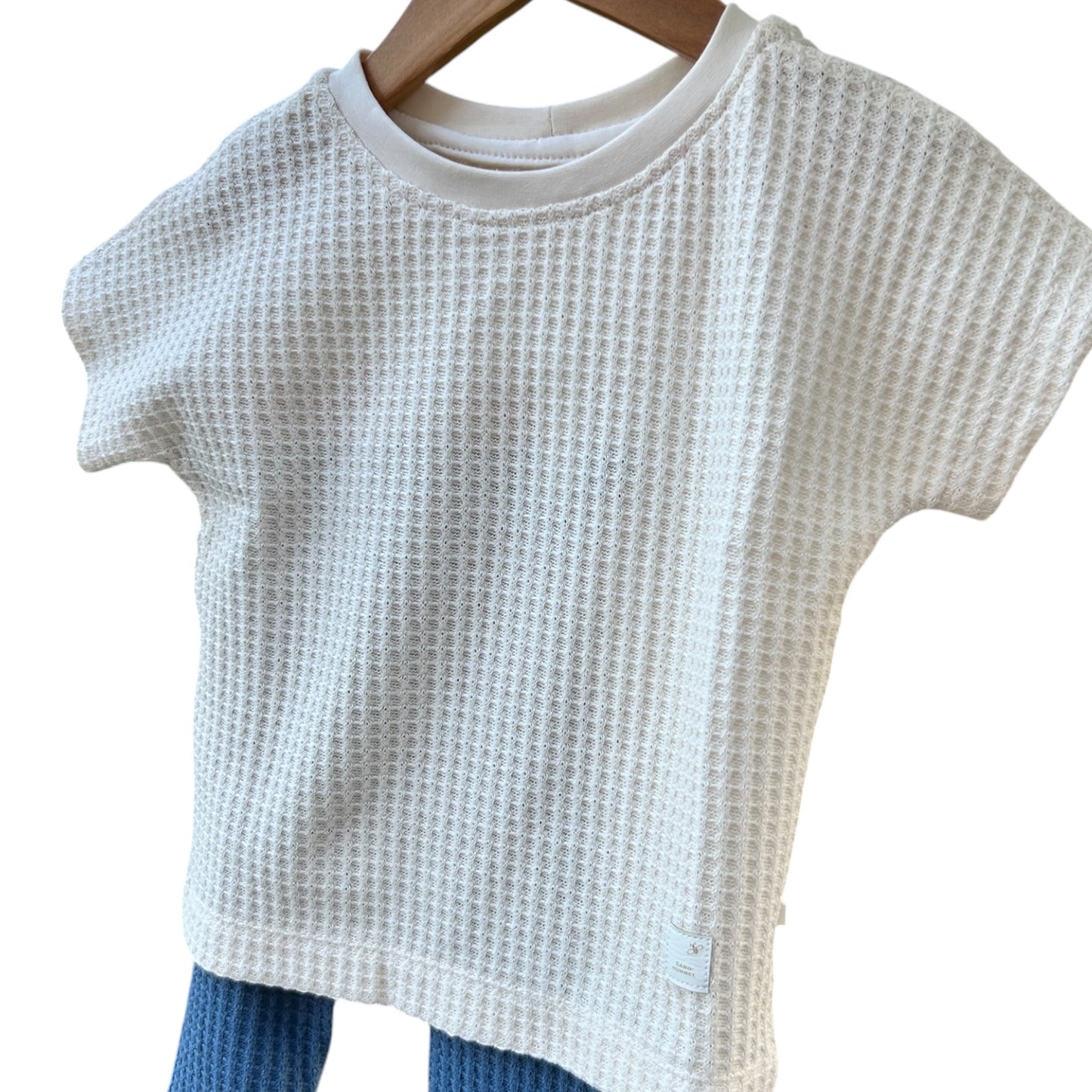 Shirt Waffelstrick kurzärmelig beige mit Herz
