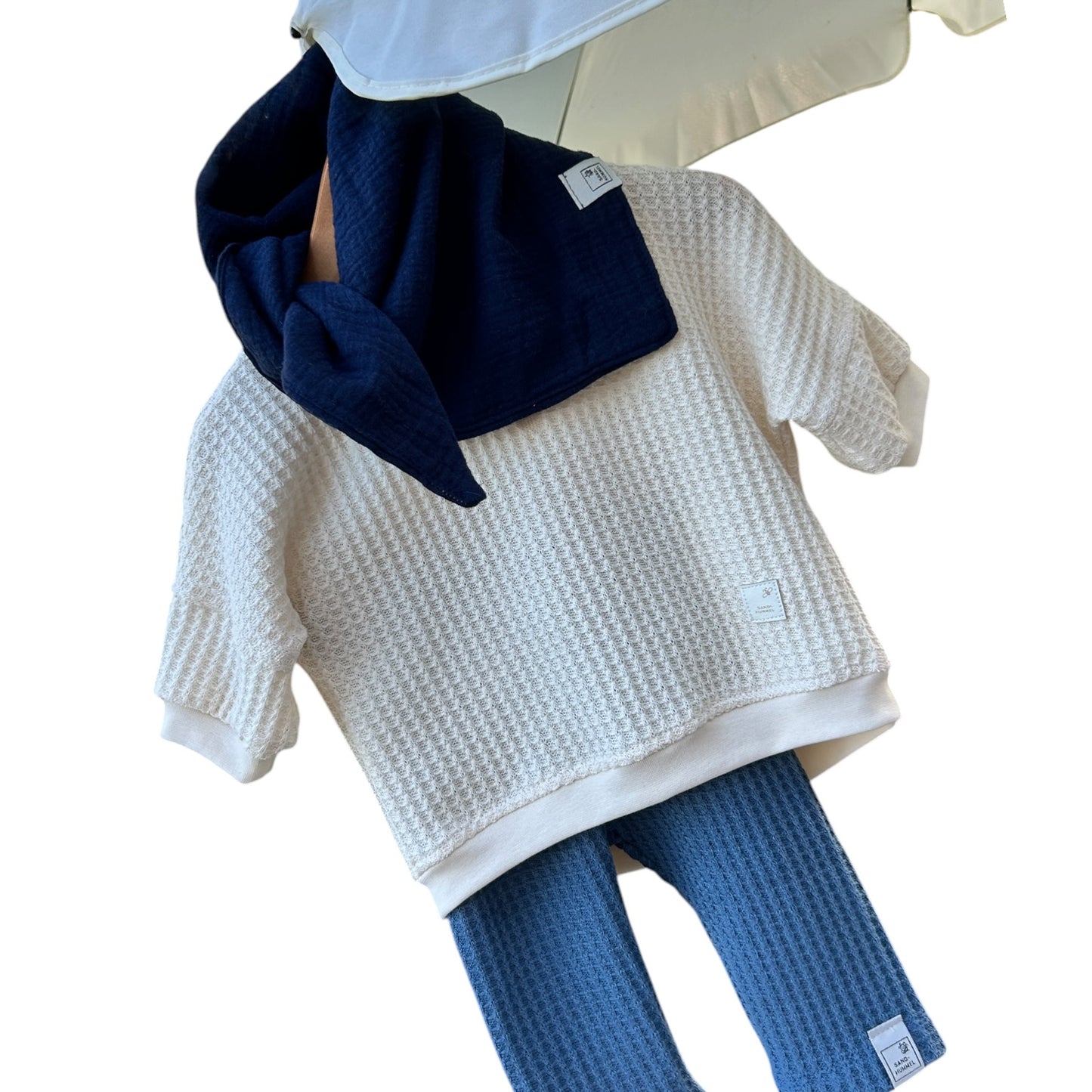 Leggins Waffelstrick jeansblau  mit Paperbag Gummibund