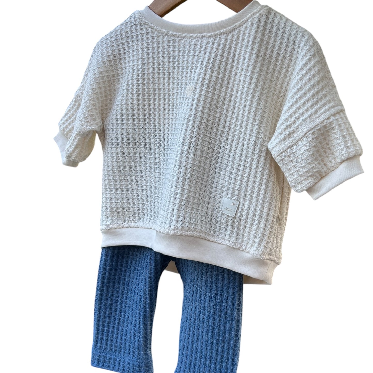 Leggins Waffelstrick jeansblau  mit Paperbag Gummibund