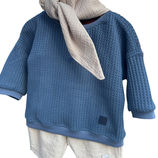 Pullover langaermlig Waffelstrick mit gesticktem Herzchen jeansblau oversized