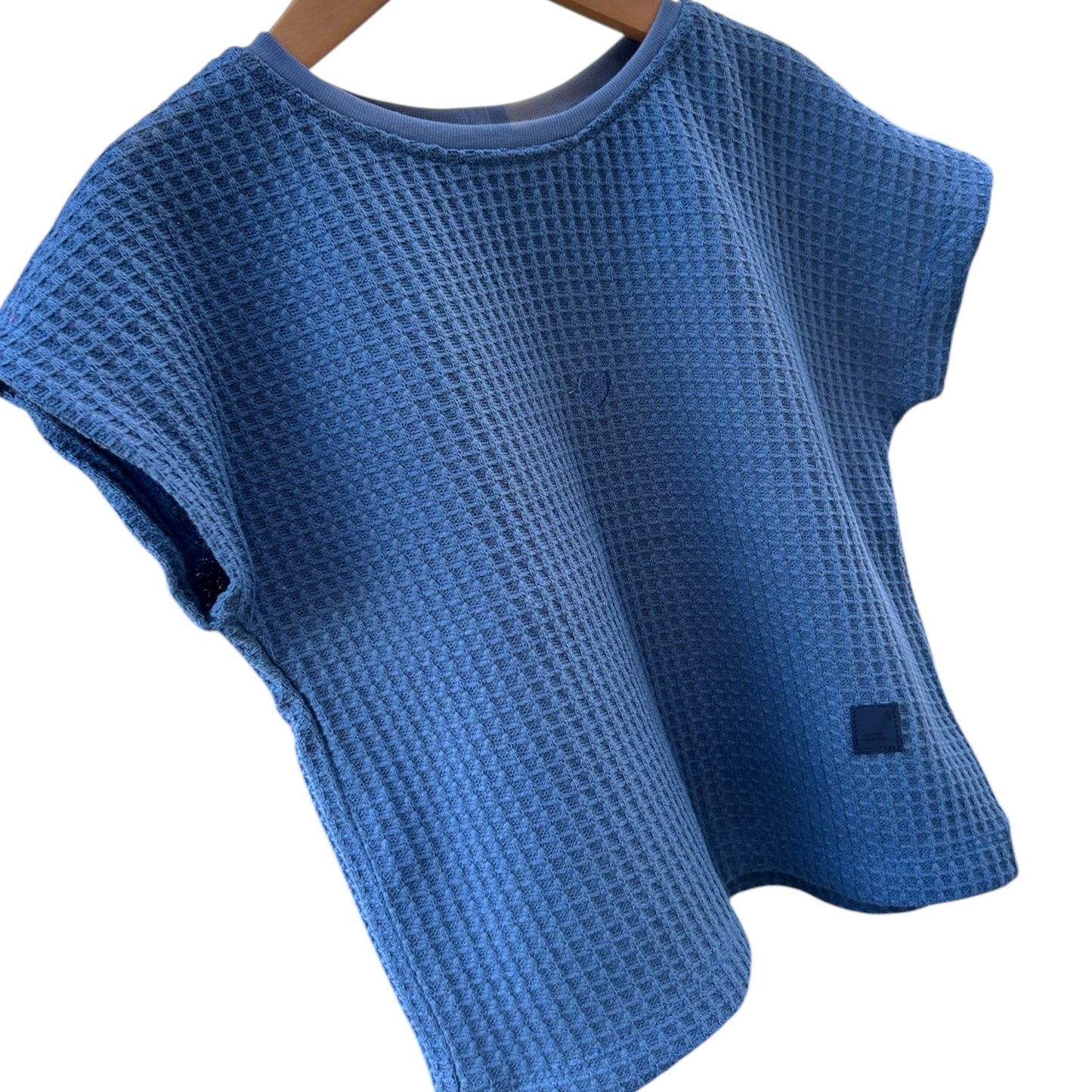 Shirt Waffelstrick kurzärmelig jeansblau mit Herz