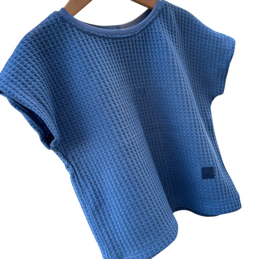 Shirt Waffelstrick kurzärmelig jeansblau mit Herz