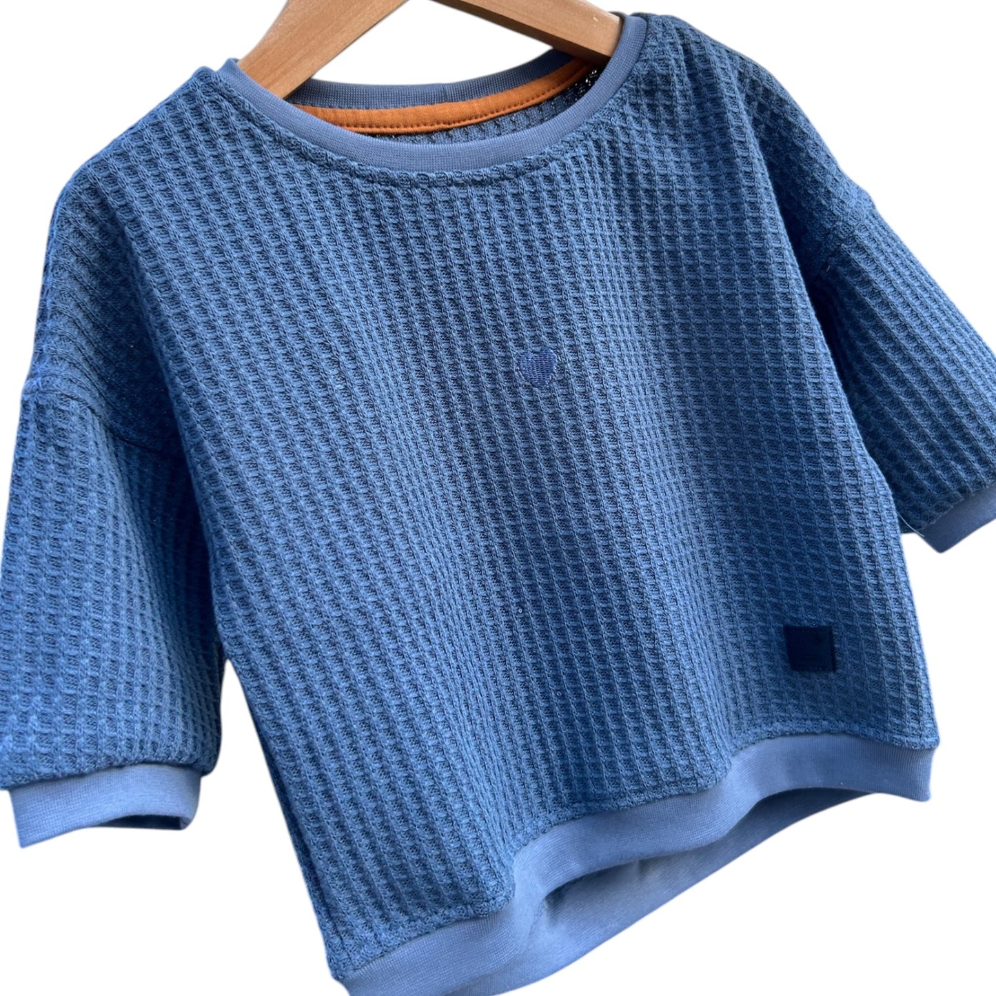 Pullover langaermlig Waffelstrick mit gesticktem Herzchen jeansblau oversized
