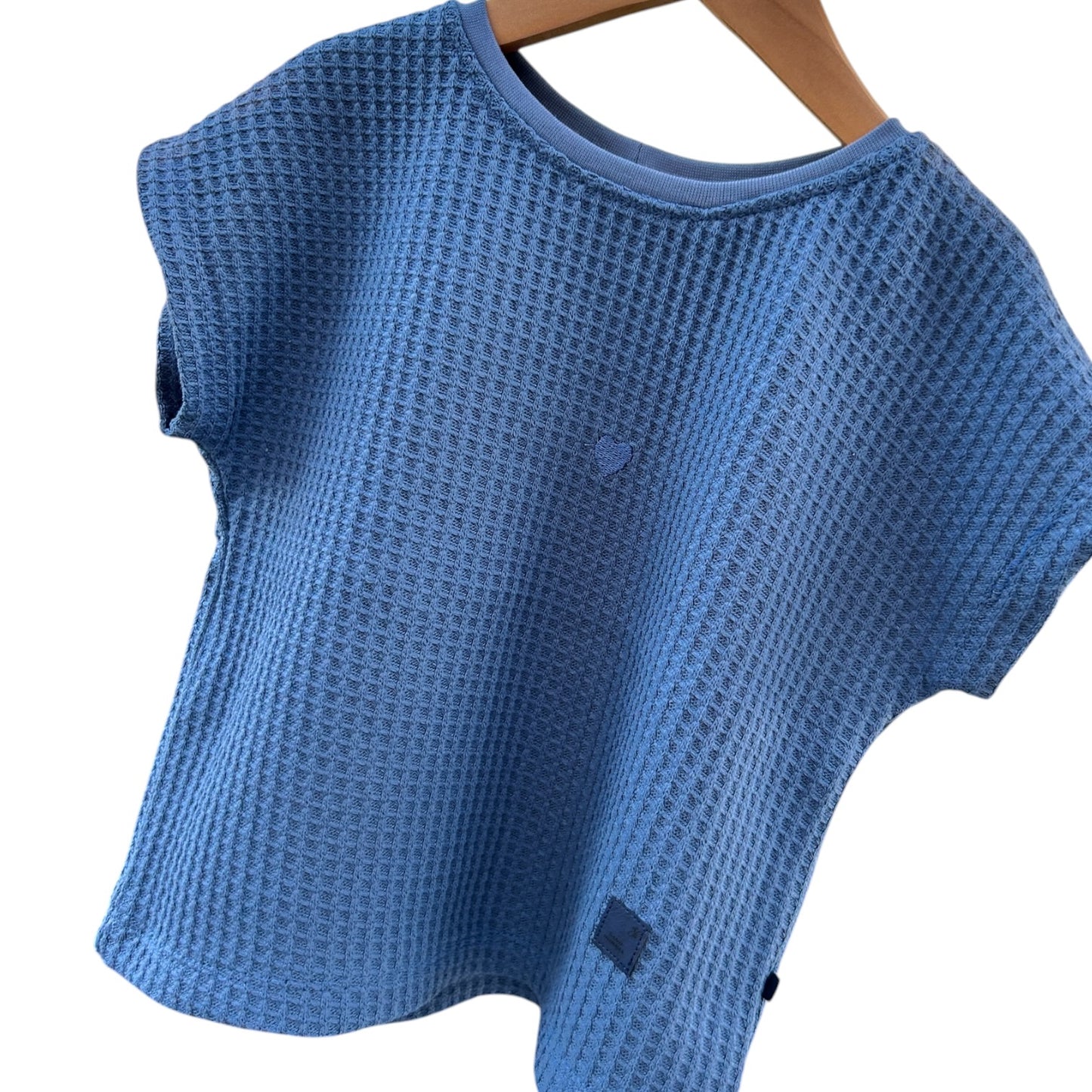 Shirt Waffelstrick kurzärmelig jeansblau mit Herz