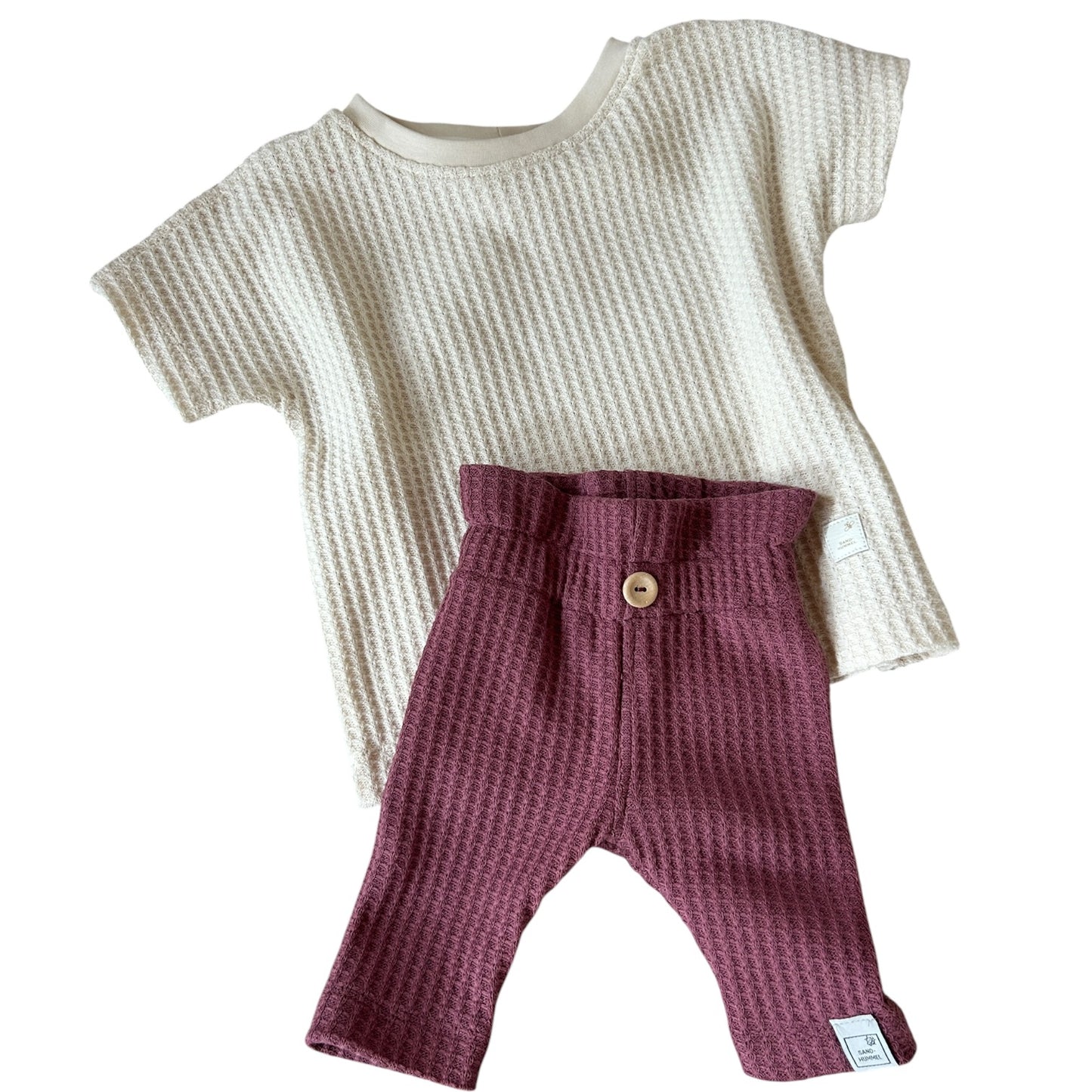 Leggins Waffelstrick Brombeer  mit Paperbag Gummibund