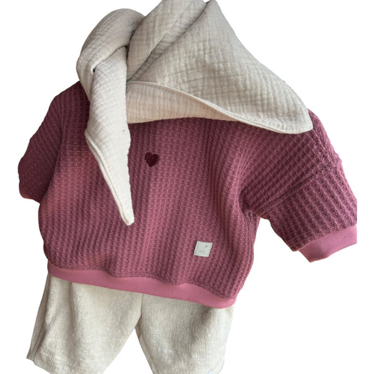 Pullover langaermlig Waffelstrick mit gesticktem Herzchen brombeer oversized