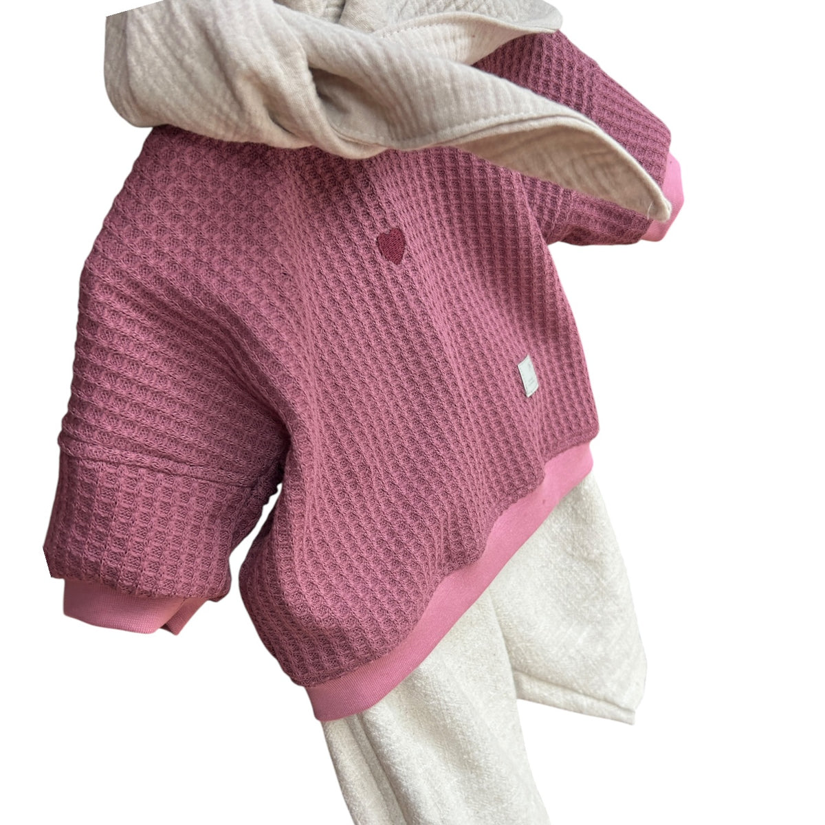 Pullover langaermlig Waffelstrick mit gesticktem Herzchen brombeer oversized