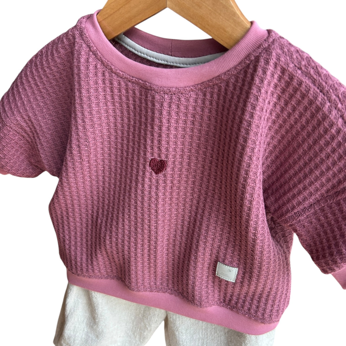 Pullover langaermlig Waffelstrick mit gesticktem Herzchen brombeer oversized