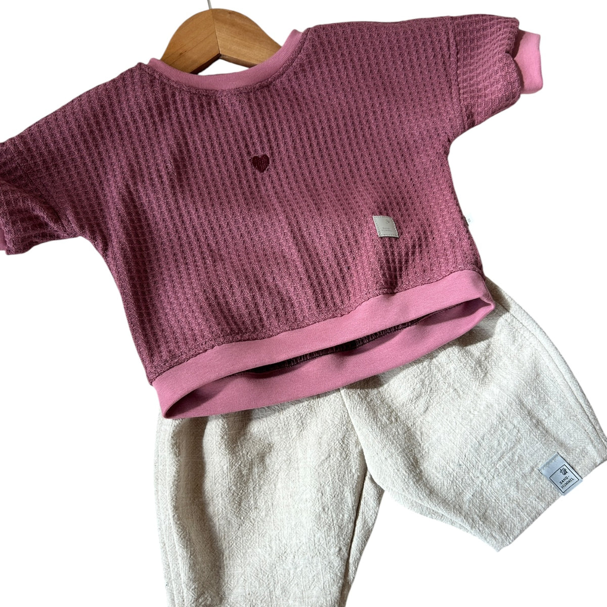 Pullover langaermlig Waffelstrick mit gesticktem Herzchen brombeer oversized