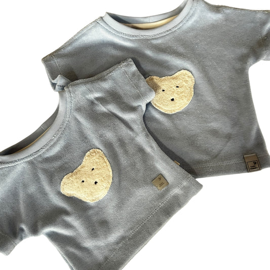 Shirt Strickfrottee hellblau  Applikation Bär