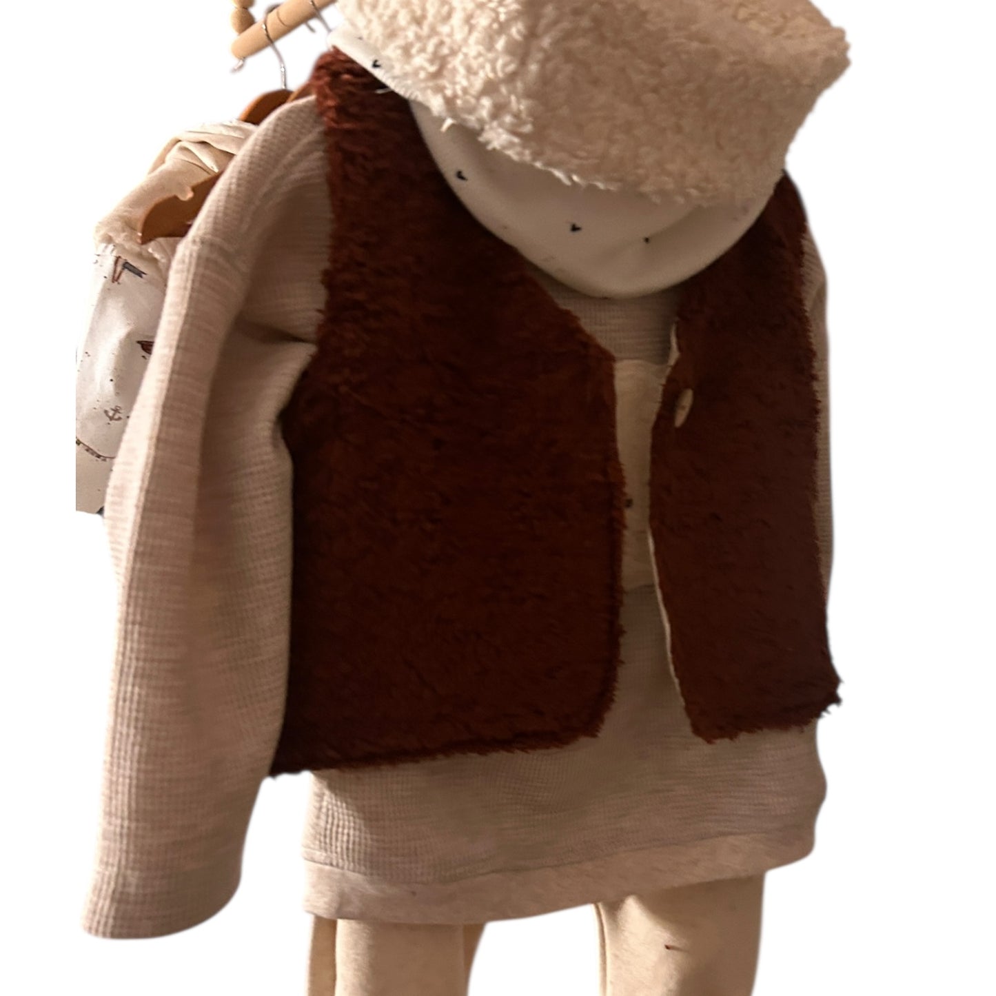 Weste Baumwoll-Teddy-Plüsch gefüttert braun