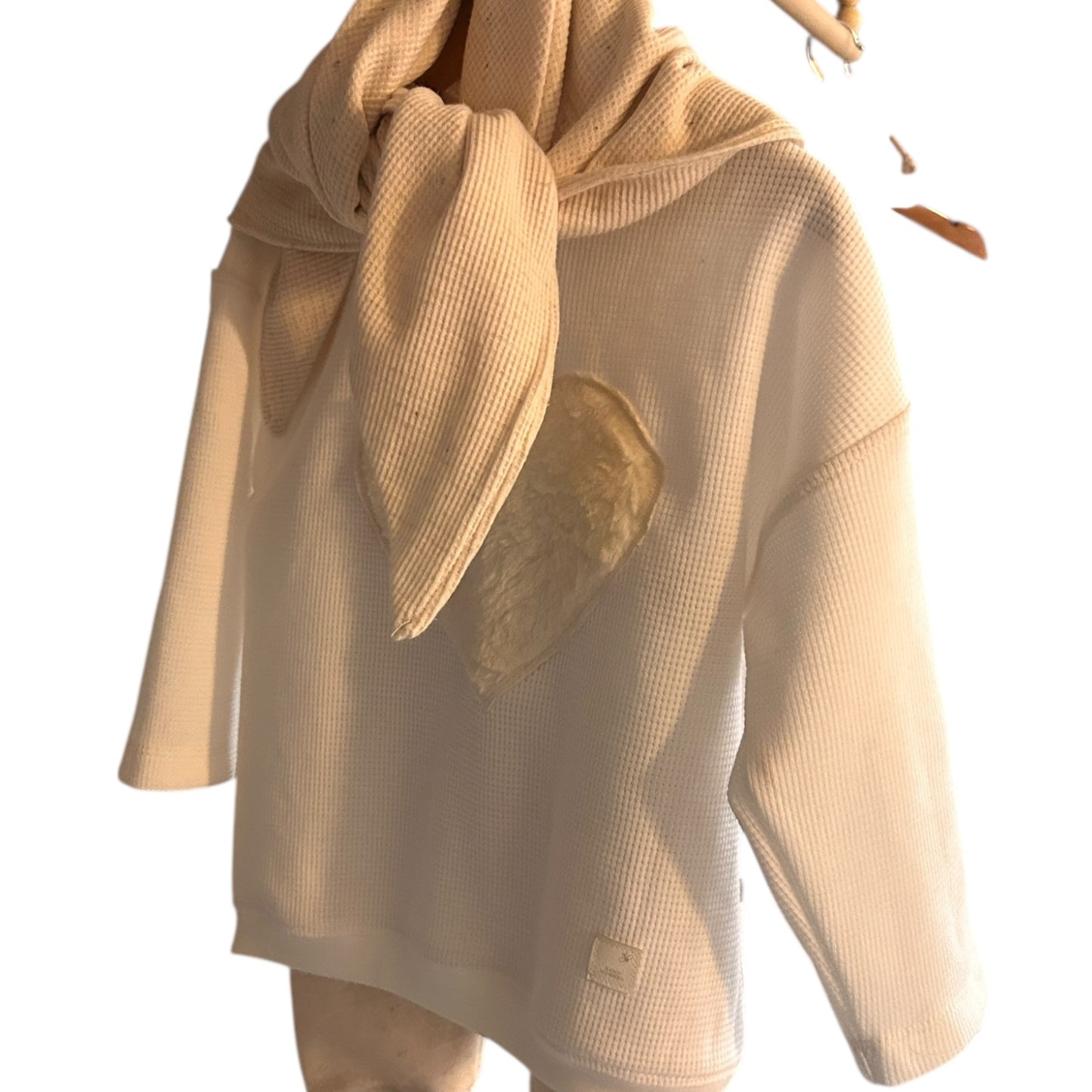 Pullover Waffeljersey weiß  mit Applikation Herz