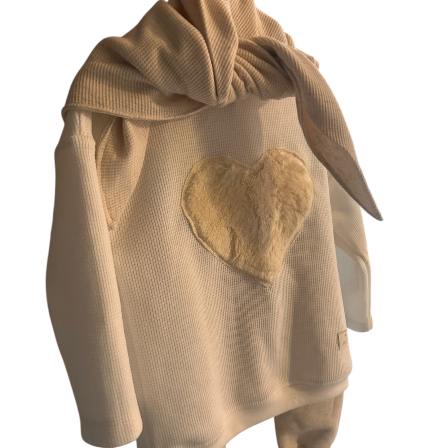 Pullover Waffeljersey weiß  mit Applikation Herz