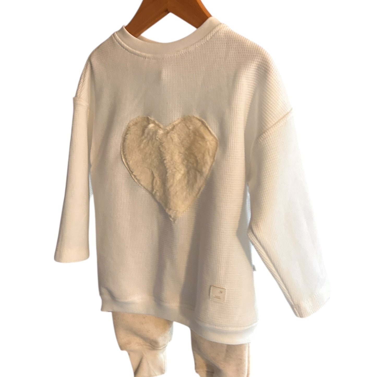 Pullover Waffeljersey weiß  mit Applikation Herz